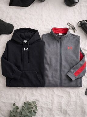Under Armour Bundle Hoodie + Zip Up Jacket XL Black Gray Athleisure Set